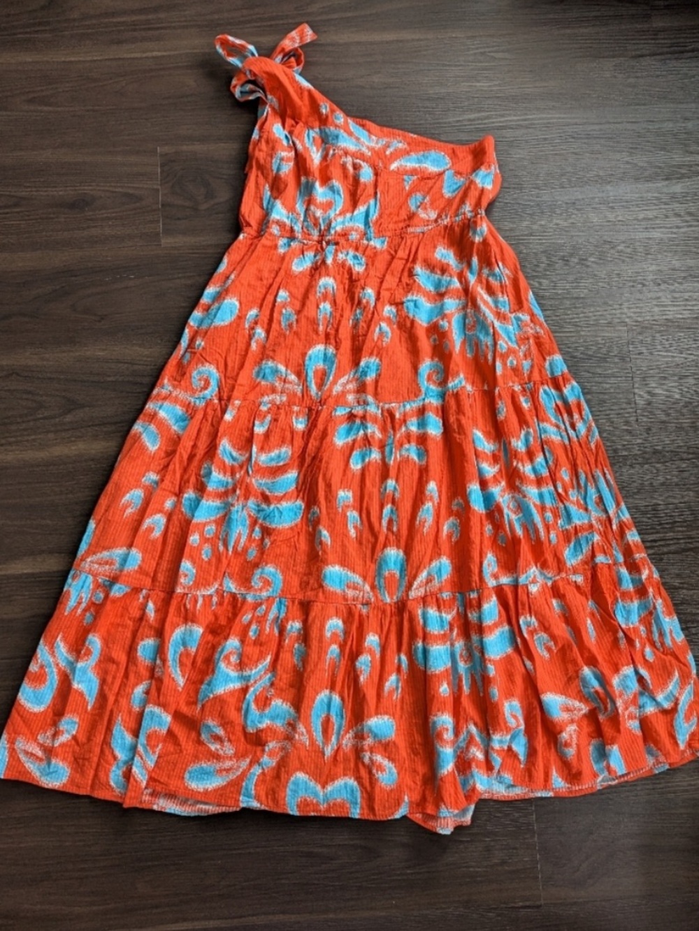 Crown & Ivy Orange and Blue Tropical Resort Floral One Shoulder Maxi Dress XL